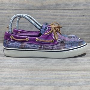 Sperry Top Sider Bahama Plaid Boat Shoes Womens Size 7.5 Purple